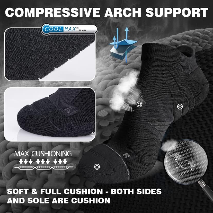Hylaea No Show Running Athletic Anti-Blister Wicking Coolmax Socks, Seamless Anti-odor