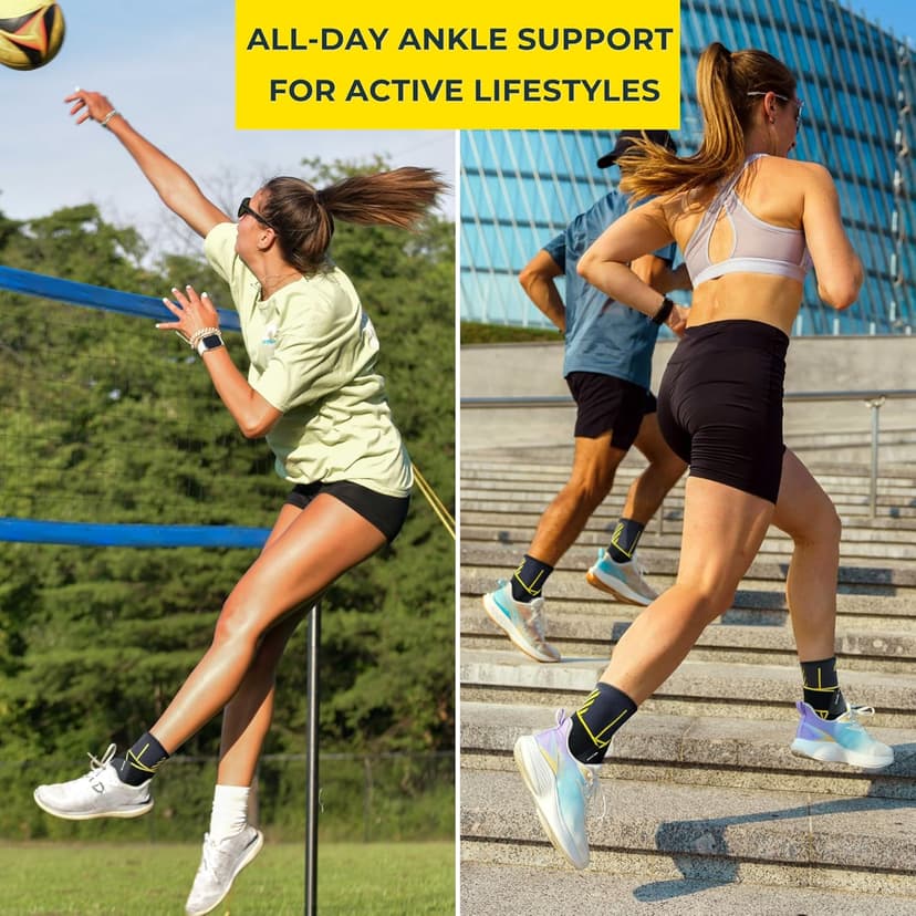 Bracoo 2 Pack Ankle Brace Compression Sleeve for Women & Men, Adjustable Ankle Support Strap for Sprained, Plantar Fasciitis, Pain Relief, Injury Recovery, Running, Workout, GYM, FS60