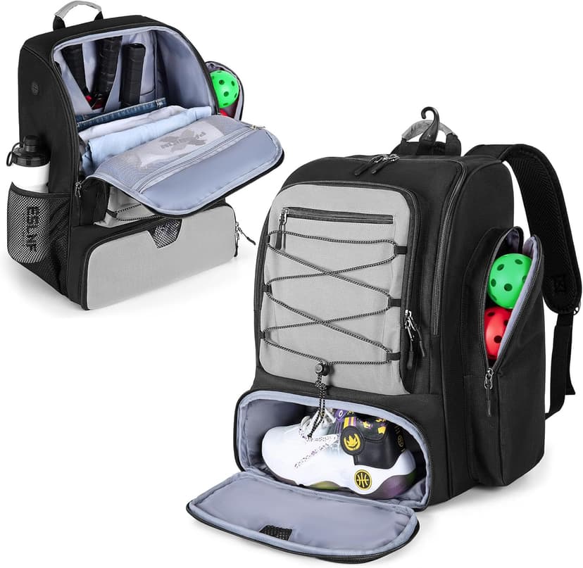 Pickleball Bag for 4 Paddles with Shoe Compartment, Pickleball Backpack with Fence Hook for Pickleball Accessories