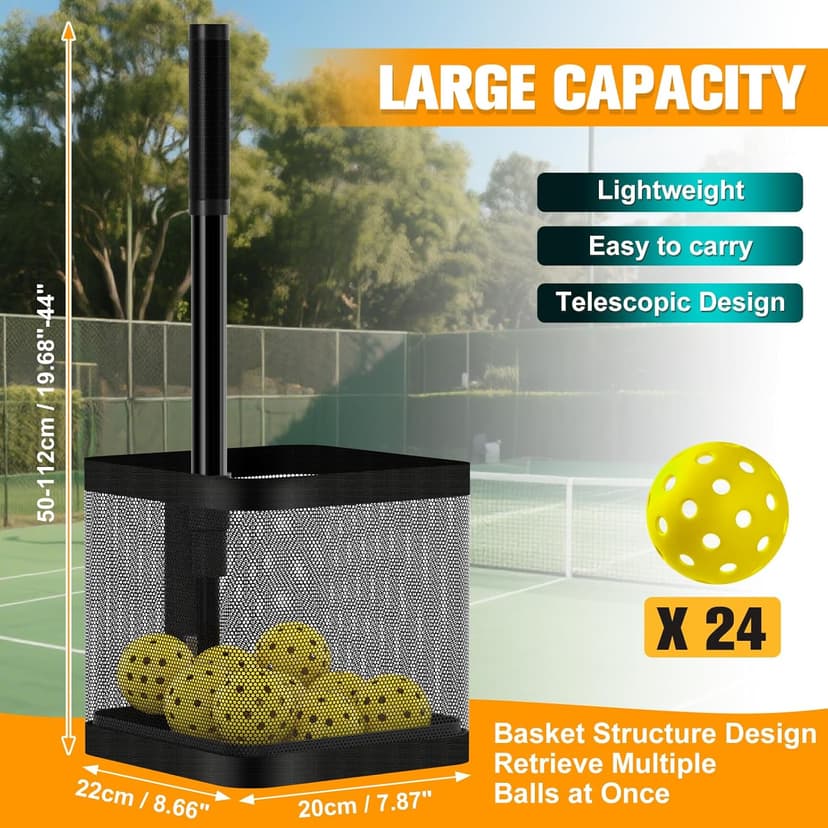 Pickleball Picker Upper Holds 14 Balls, Pickleball Ball Picker Hopper Tube, Pickleball Pickup Tube - Lightweight Pickleball Retriever Collector with Shoulder Strap