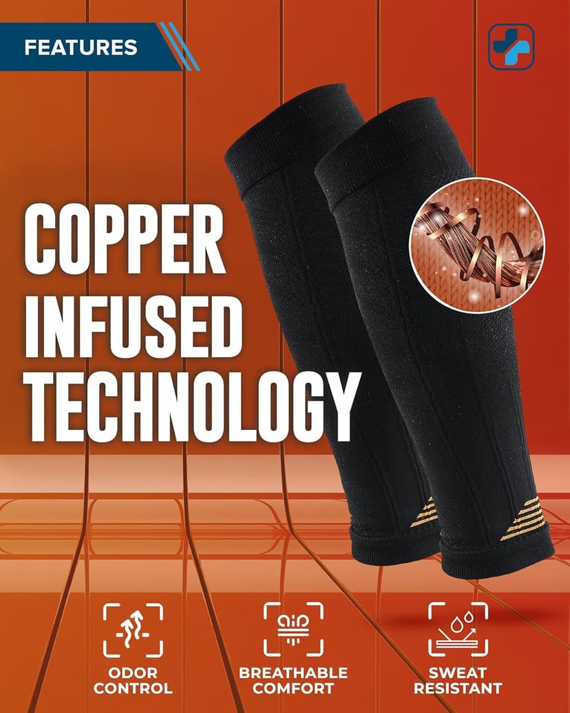 Doctor's Select 2 Pairs Copper Calf Compression Sleeve - Leg Compression Sleeves for Women & Men, Shin Splint Relief