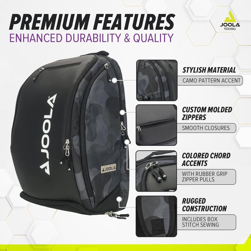 JOOLA Pickleball Bag - Vision II Deluxe Pickleball Backpack - Large Paddle Bag Fits 4 Pickle Ball Paddles & Gear - Includes Fence Hook, Extra Pockets, Ventilated Shoe Storage