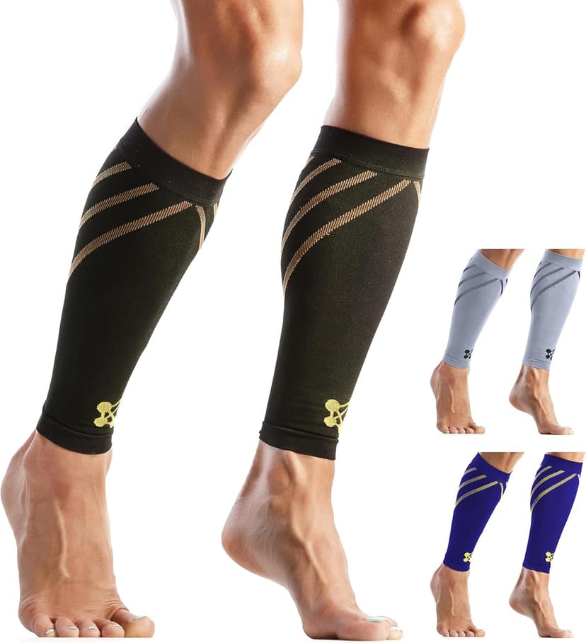 Calf Compression Sleeves for Men & Women - Leg Sleeve and Shin Splints Support - Ideal for Leg Cramp Relief, Varicose Veins, Running - 20-30mmHg Copper Infused Nylon by CopperJoint - Medium