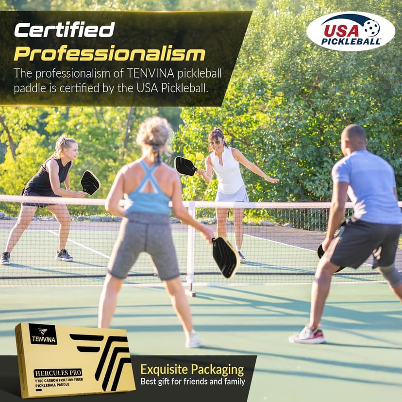 TENVINA Pickleball Paddles, Thermoforming 4-Layer T700SC Friction Carbon Fiber Pickleball Paddle, Professional Pickleball Paddle USAPA Approved with Strong Power and Spin for Athletes