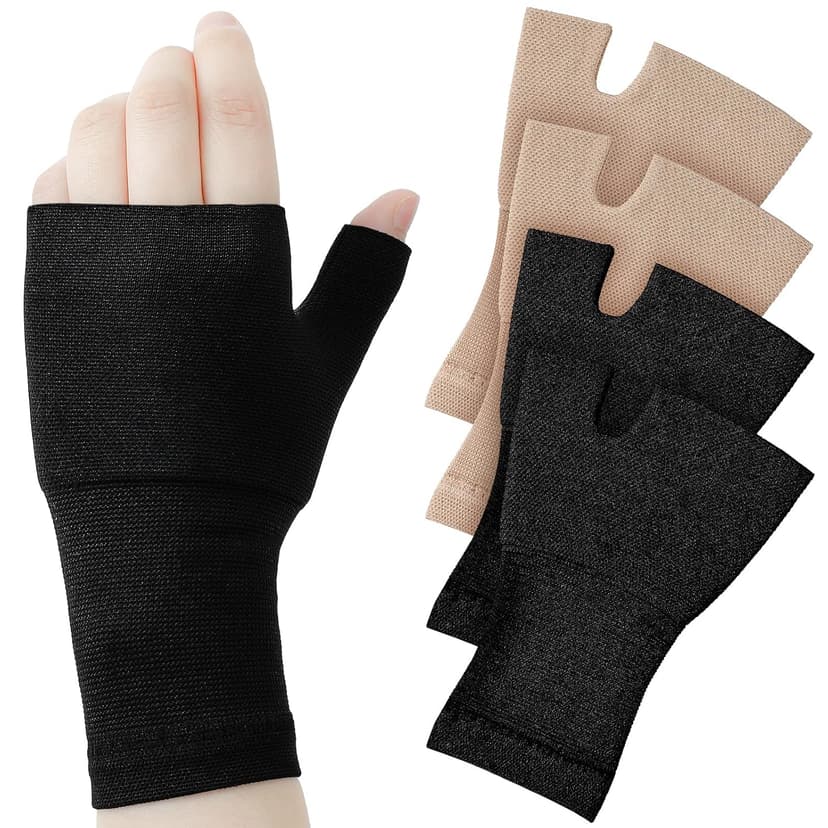 Geyoga 4 Pcs Unisex Wrist Thumb Support Fingerless Compression Gloves Wrist Support Brace for Sports, Fits Small-Check Size Chart Before Ordering(Black, Nude Color,5.9-6.7 Inch)