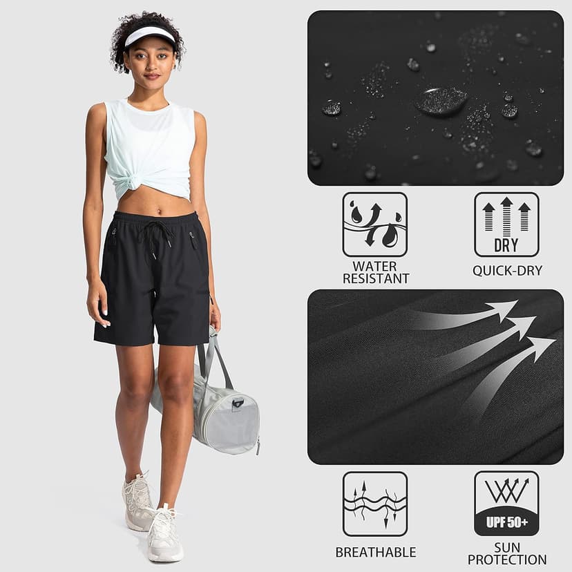 SANTINY Women's 5''/ 7''/9'' Hiking Cargo Shorts Quick Dry Lightweight Summer Shorts for Women Athletic Golf Zipper Pockets