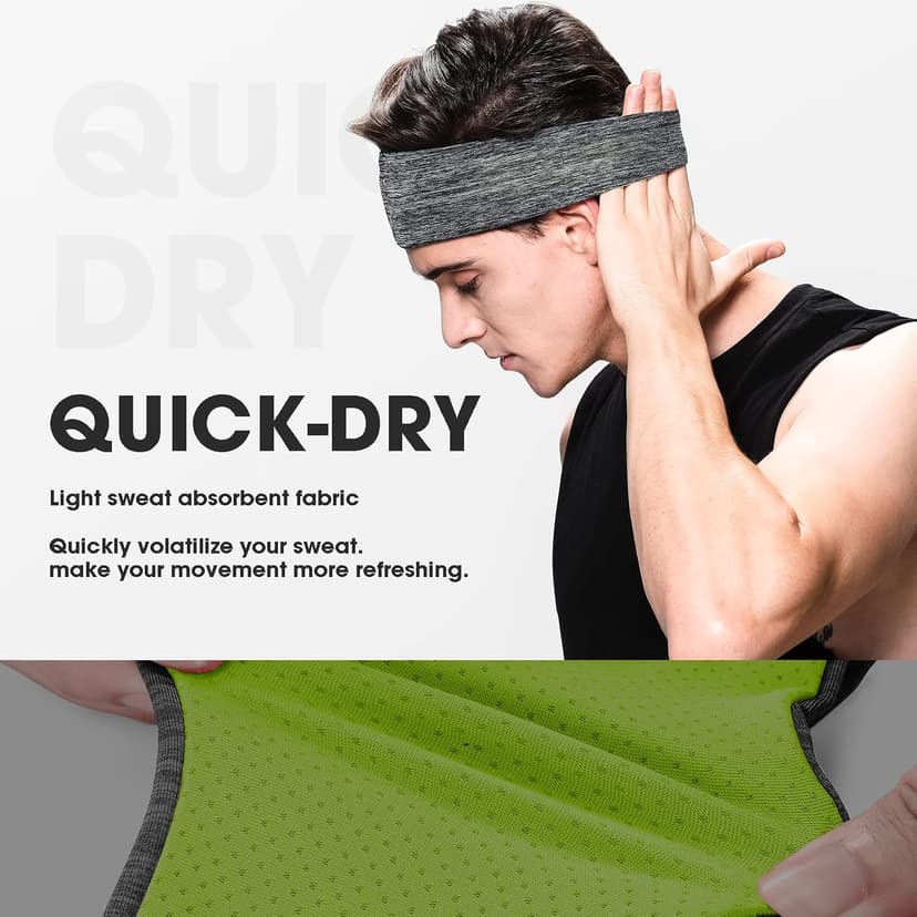 Braylin Men's Headbands, 3-Pack Head Band for Men, Sport Sweatbands for Running Fitness Yoga Cycling, Sweat Wicking Non Slip