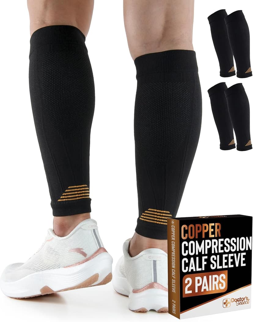 Doctor's Select 2 Pairs Copper Calf Compression Sleeve - Leg Compression Sleeves for Women & Men, Shin Splint Relief