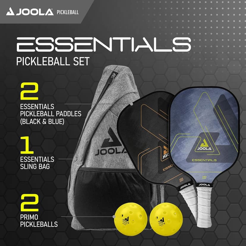 JOOLA Pickleball Paddles & Sets – Agassi Shape or Essentials – Fiberglass or Carbon Fiber Surface – UPA-A & USAP Approved – Single Paddle or Pickleball Set with Balls & Bag – Enhanced Spin & Control