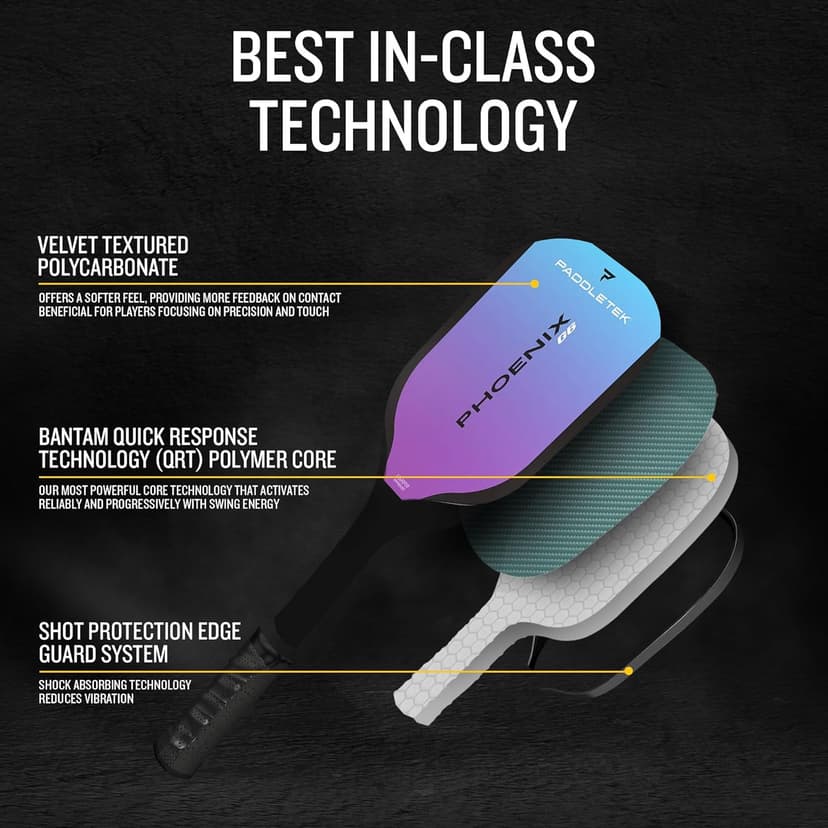 Paddletek Phoenix G6 Pickleball Paddle | Professional Pickleball Paddles with Honeycomb Core, Polycarbonate Surface, Graphite PolyCore & High Tack Performance Grip | USAPA Approved