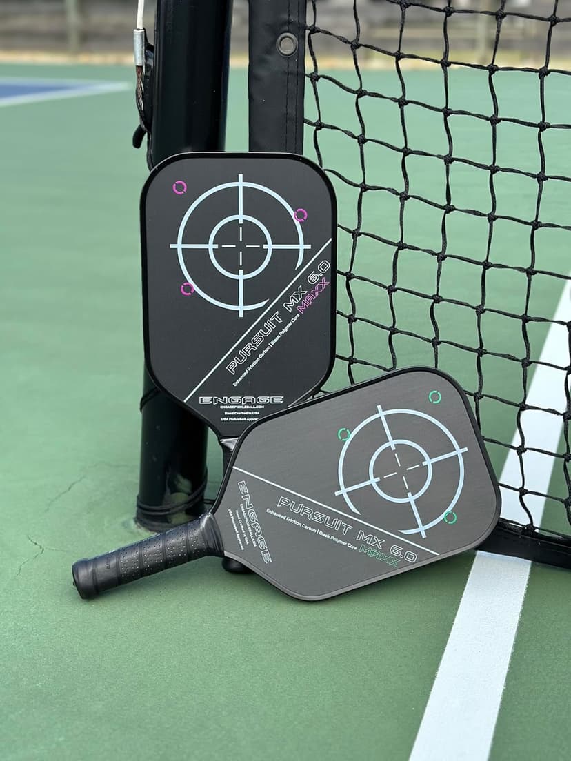 Engage Pickleball Pursuit MAXX MX 6.0 Carbon Fiber Paddle, Elongated Shape, Enhanced Friction Carbon, 5/8" Thick Core with Control Pro 'Black' Technology
