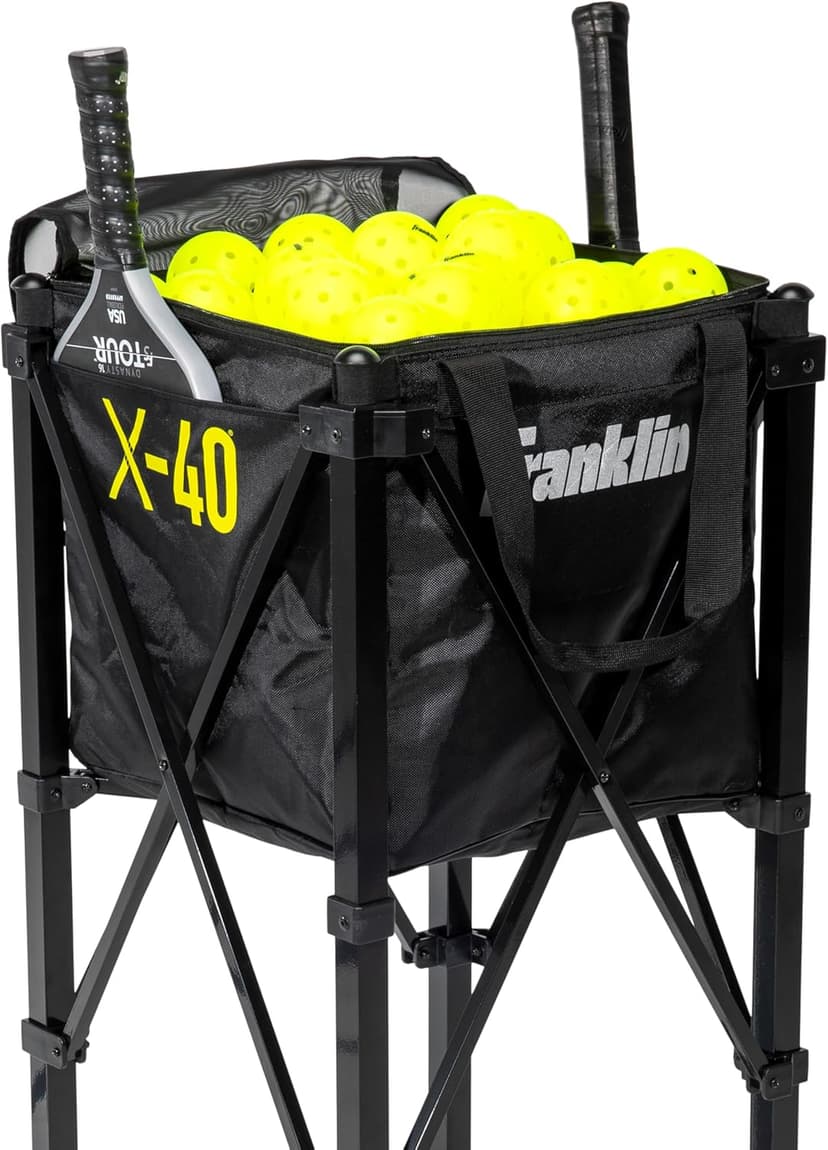 Franklin Sports Portable Pickleball Hopper + Carry Bag - (100) Ball Pickleball Caddy + Travel Basket with Wheels - Easy Storage + Transportation to Court - Easy Assembly + Durable Construction
