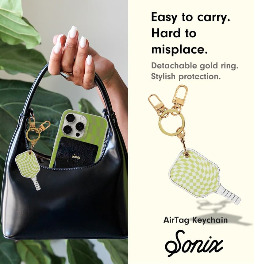 Sonix Keychain Case Compatible with Apple AirTag | Protective AirTag Cover Keychain | Checkmate Green Pickleball Paddle | Pickleball Green