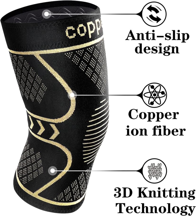 Copper Knee Braces for Women and Men 2 Pack, Knee Compression Sleeve for Knee Pain, Arthritis,ACL, Meniscus Tear, Joint Pain Relief, Knee Support for Running, Working Out, Fitness, Weightlifting-M