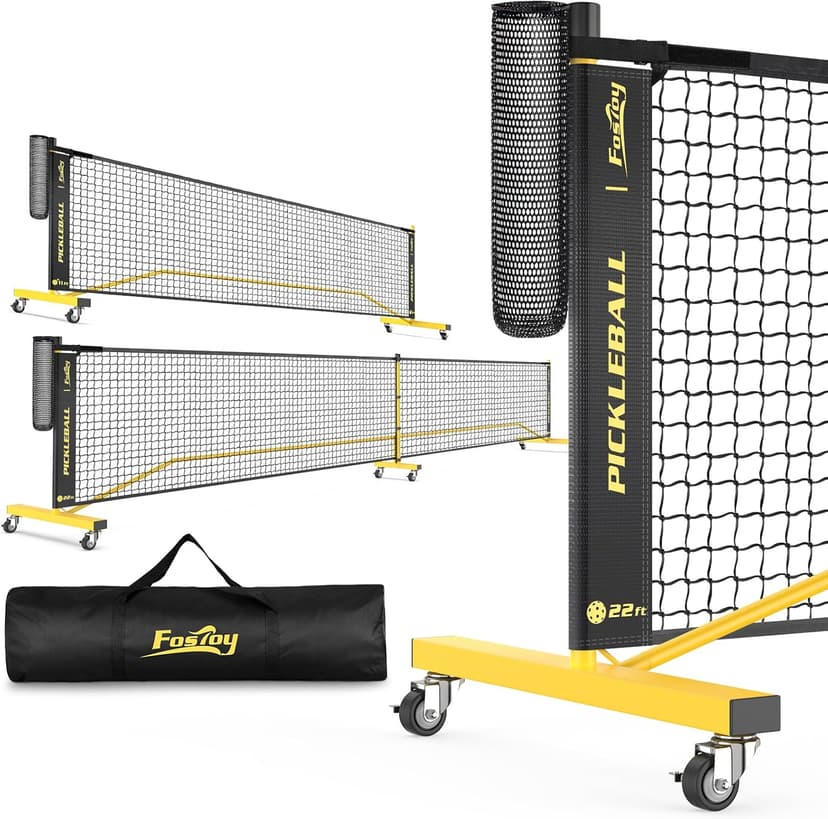 Pickleball Net with Wheels, Portable 2-in-1 Pickle Ball Net with Ball Collector,22FT Regulation Size & 11FT Half Court Size, Carry Bag, Steady Metal Frame for Outdoor Indoor Driveway