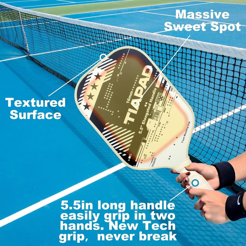 Pickleball Paddles Set of 2/4, USAPA Approved, Foam Molding 5.5" Long Handle, Lightweight, Fiberglass 16mm, Textured Surface, Elongated Pickle Ball Rackets 2 Pack for Beginner