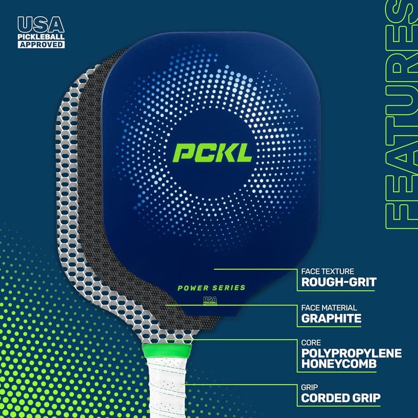 PCKL Pickleball Paddle Pro Series and Power Series | USA Pickleball Approved | Graphite Carbon Face | Edgeless Design | Choose Blue or White Pickleball Paddle