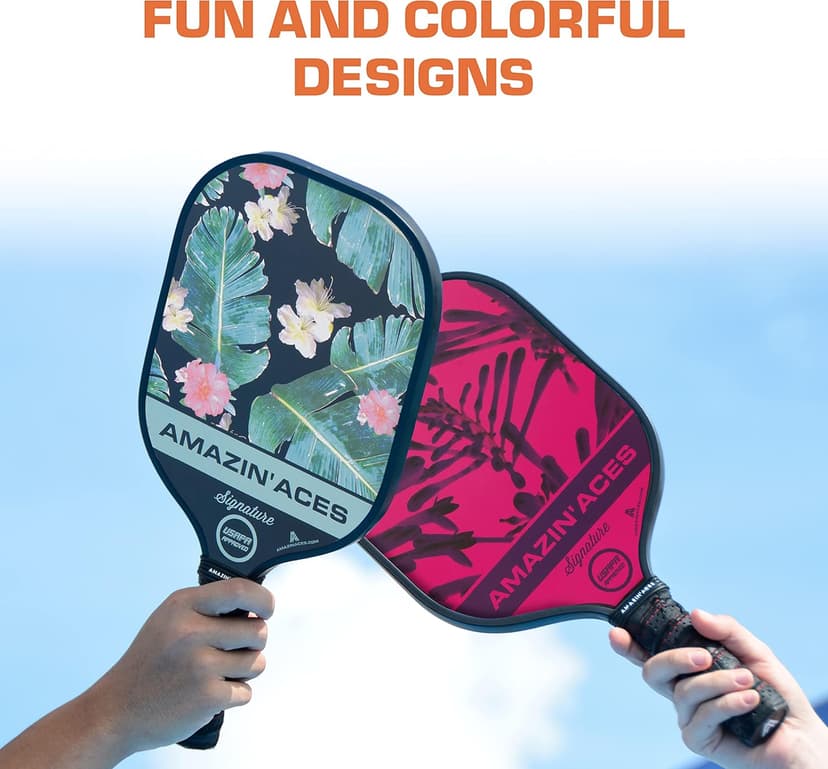 Amazin' Aces Graphite Pickleball Paddles Set - Single, 2 or 4 Paddles, Honeycomb Polymer Core with Comfy Cushion Grip - Varying Accessories Including Pickleballs, Pickleball Bag & Paddle Cover