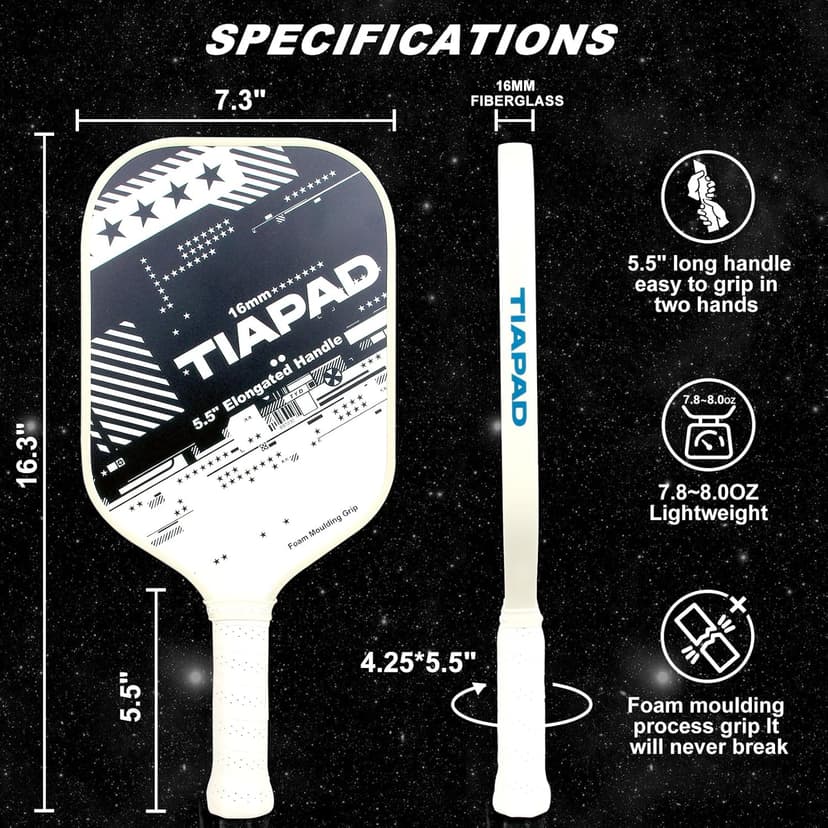 Pickleball Paddles Set of 2/4, USAPA Approved, Foam Molding 5.5" Long Handle, Lightweight, Fiberglass 16mm, Textured Surface, Elongated Pickle Ball Rackets 2 Pack for Beginner