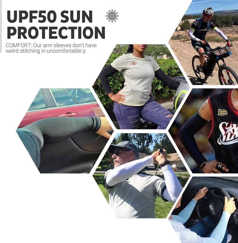 UV Sun Protection Arm Sleeves for Men & Women - Tattoo Cover Up - UPF 50 Cooling Sleeve for Golf, Cycling