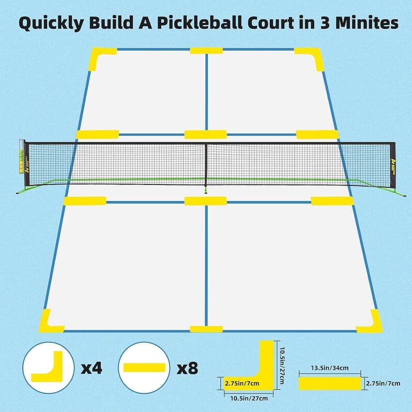 Pickleball Net Portable Outdoor Pickleball Net for Driveway 22ft Portable Pickle Ball Net Set with 4 Pickle Balls, Ball Holder, Lines Court Markers, Carrying Bag, 22ft Outdoor Pickle Ball Set with Net