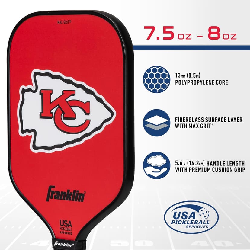 Franklin Sports NFL Pro Pickleball Paddle – 13MM Signature Series Pro Pickleball Paddle with MaxGrit Surface - Official NFL Team – USAP Approved - Premium Quality - Authentic NFL Team Logos