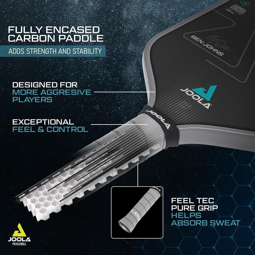 JOOLA Ben Johns Perseus Pickleball Paddle with Charged Surface Technology for Increased Power & Feel - Fully Encased Carbon Fiber w/Larger Sweet Spot - USAPA Approved