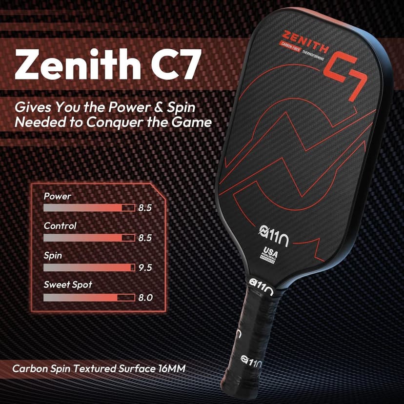 A11N Zenith Pickleball Paddle 16mm | T-700 Carbon Fiber with Foam Injected Walls | Enlarged Sweet Spot | Elongated or Wide Body Shape