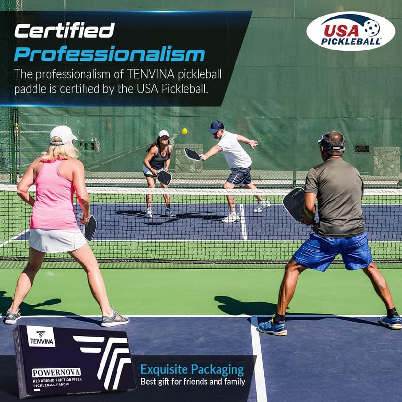 TENVINA Pickleball Paddles, Multi-Layer T700SC Textured Carbon Fiber Pickleball Paddle, 4-Types of Shapes and Thicknesses, USAPA Approved Pickle Ball Paddle, Strong Spin and Power Surface