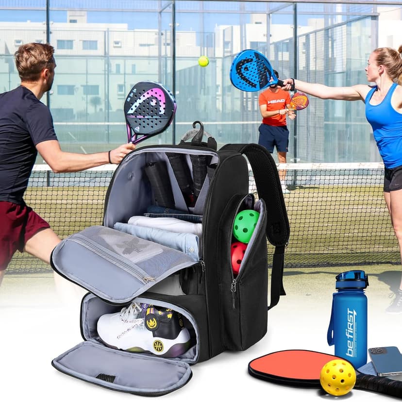 Pickleball Bag for 4 Paddles with Shoe Compartment, Pickleball Backpack with Fence Hook for Pickleball Accessories