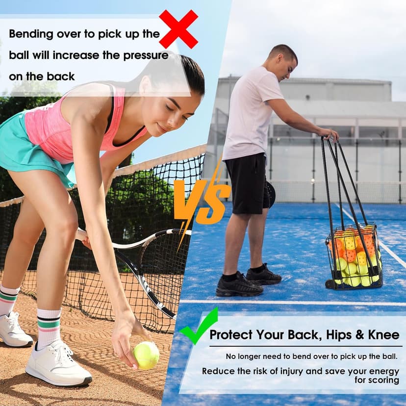 Portable Pickleball & Tennis Ball Collector - Pickleball Retriever Basket Carrier Gatherer Picker Hopper Container for Picking and Storage Training Tool for Ball