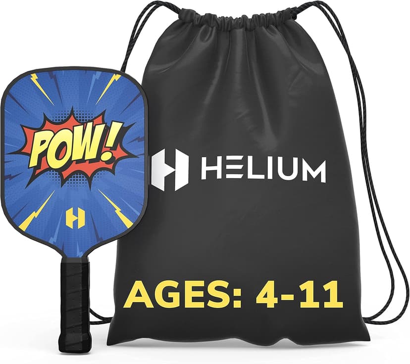Helium Pickleball Paddle for Kids – Child Size Paddle for Children 12 and Under, Lightweight Honeycomb Core, Graphite Strike Face, Pickleball Paddle & Drawstring Bag - POW!