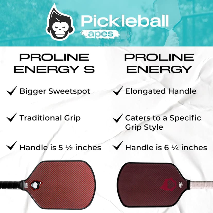 Professional Pickleball Paddles - Pro Line Energy USAPA Approved Pickleball Racket with Elongated Grip for Double-Handed Backhand - Dynamic Aramid-Carbon Fiber Surface Paddle by Pickleball Apes
