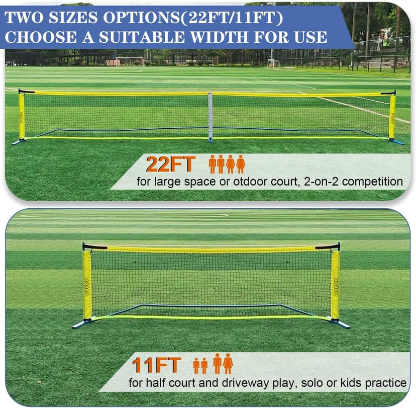 Zdgao Portable Pickleball Net for Driveway, 22 FT Regulation Size & 11 FT Half Court Size Pickle Ball Net with Pickleballs and Carry Bag, 2 in 1 Pickle Ball Net Set for Backyard