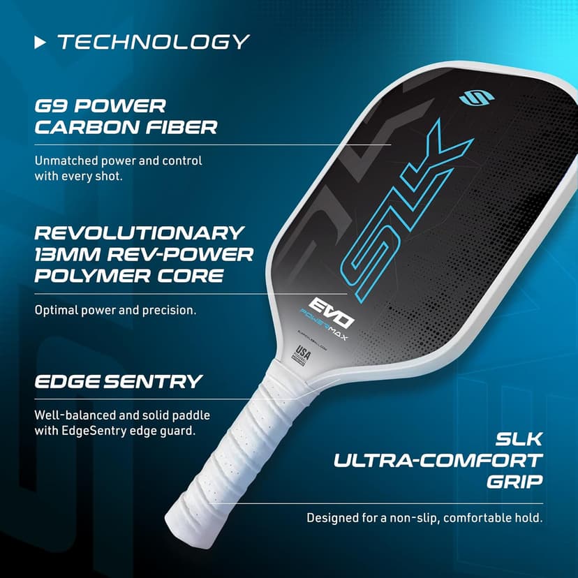 Selkirk Sport SLK Evo Pickleball Paddle | Designed in The USA | Power, Control or Hybrid | Fiberglass & Carbon Fiber with SpinFlex Surface