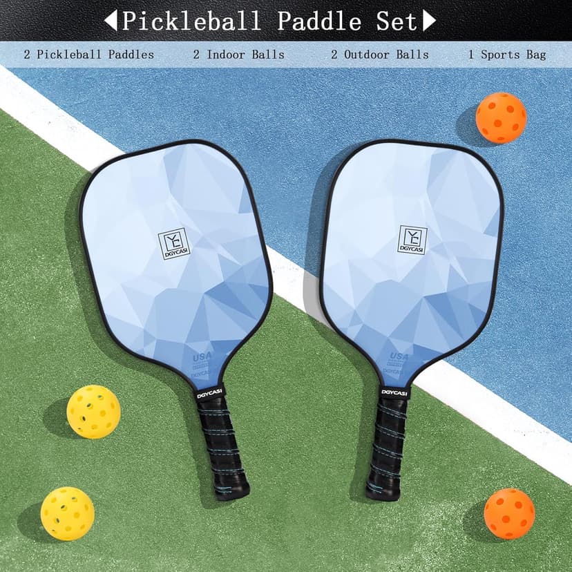 Pickleball Paddles Set of 2, 2025 USAPA Approved Pickleball Set, Fiberglass Lightweight Pickle Ball Rackets 2 Pack, 2 Outdoor Pickleball, 2 Indoor Pickleball Balls, 1 Pickleball Bag for Women and Men