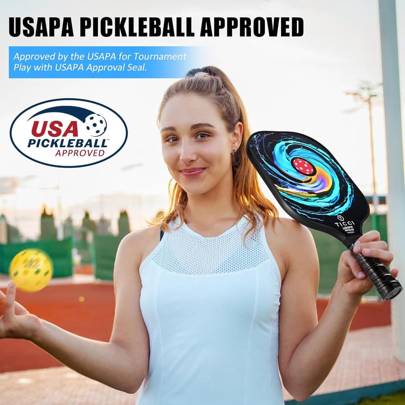 T TICCI Pickleball Paddles Set of 2, USAPA Approved Fiberglass Pickle Ball Paddles with 4 Pickleballs, Lightweight Rackets for Adults & Kids, Includes Carry Bag & Net Bag for Men, Women, Beginners,