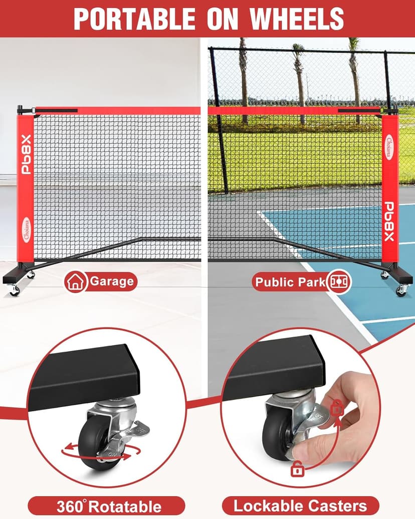 Portable Pickleball Net, Pickle Ball Net Outdoor with 22ft Regulation Size Net, Court Markers, Durable Frame PE Knited Pickleball Practice Net System for Backyard Driveway