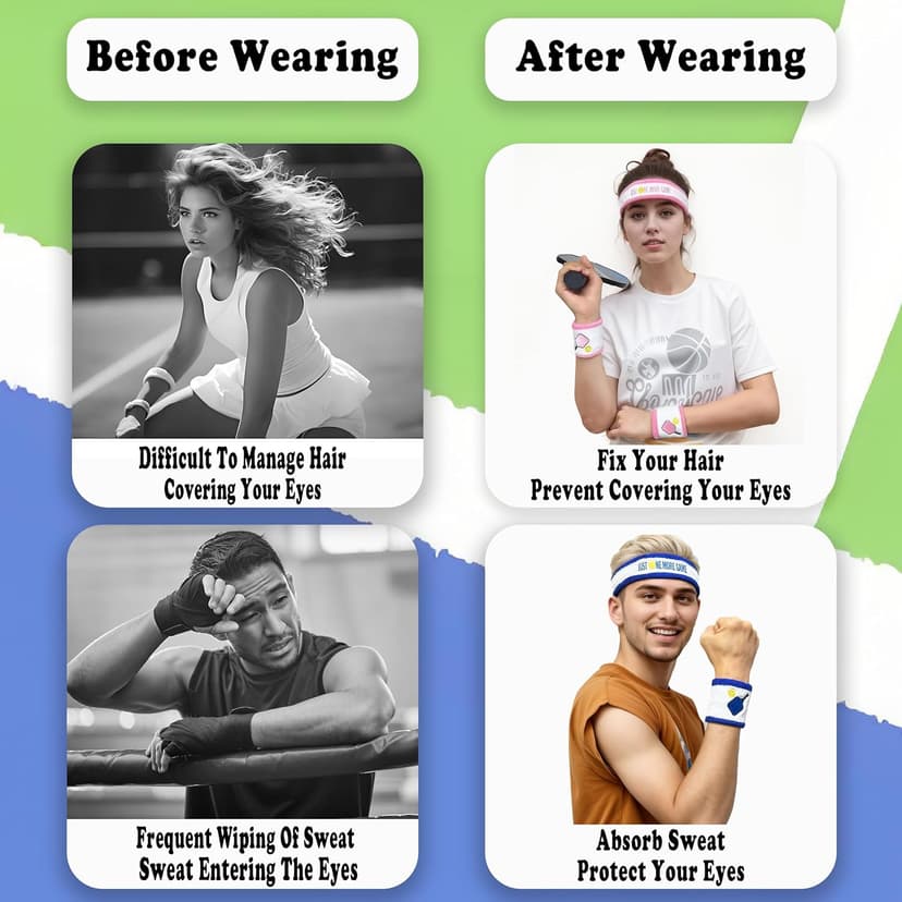 3 Pcs Pickleball Sweatband Set Men Women, Moisture Wicking Sweat Absorbent 2 Wristbands and 1 Headband for Basketball Tennis, Great Gift for Sports