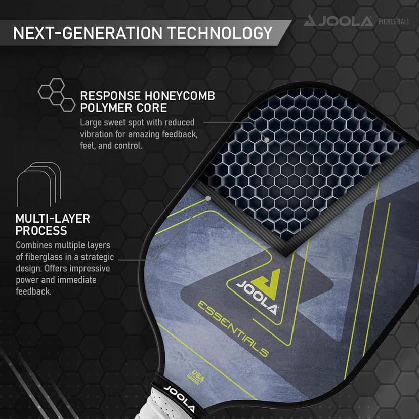 JOOLA Stratos or Essentials Pickleball Paddle – Reinforced Fiberglass Surface, Honeycomb Polypropylene Core, USAPA Approved, Durable & Beginner-Friendly Pickleball Racket with Comfortable Grip