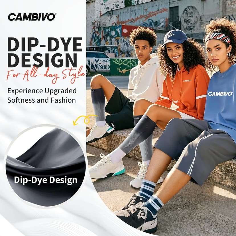 CAMBIVO Gradient Calf Compression Sleeves, 20-30 mmHg Medical Footless Compression Socks for Shin Splints, Leg Fatigue, Travel, Running, Standing & Daily Wear – Stylish Leg Support for Men & Women