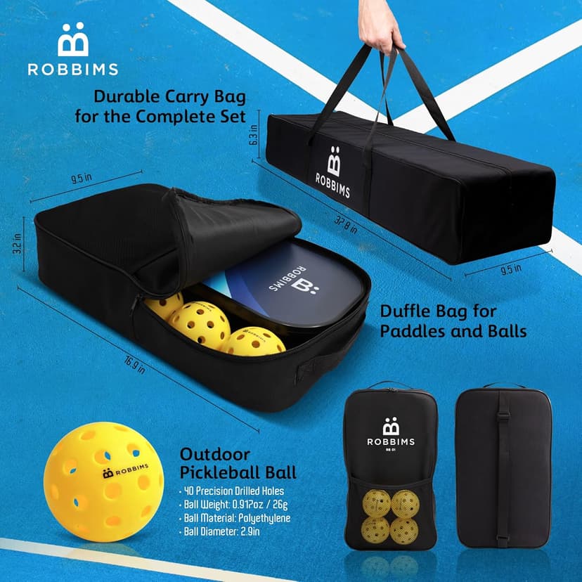 Portable Pickleball Set with Net | 4 USAPA Approved Graphite Paddles, Duffle Bag, Regulation Size Pickleball Net System, Assembly Manual, 8 Outdoor Pickleball Balls and Carry Bag