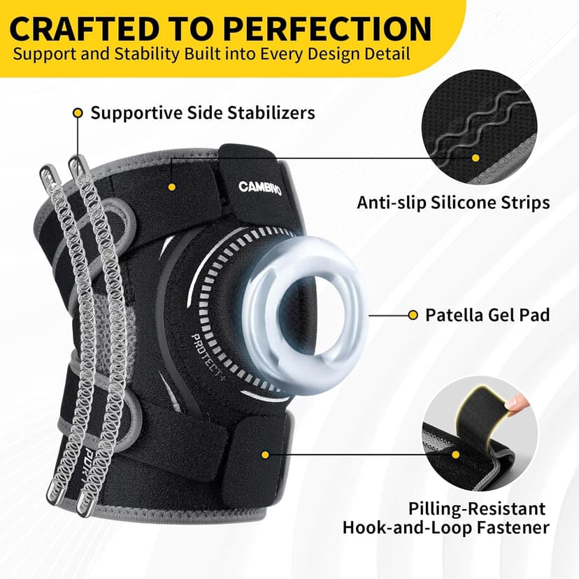 CAMBIVO Elite Motion Series Knee Brace for Women & Men with Side Stabilizers, Patella Knee Brace for Meniscus Tear, Knee Support for Knee Pain Relief, Running, Basketball, Workouts (Black, Large)