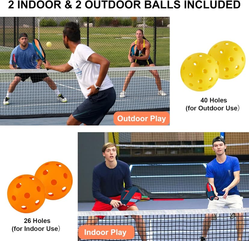 Pickleball Paddles, USAPA Standard Fiberglass Surface Pickleball Paddles Set of 2 or 4 Rackets, Pickleball Set with 4 Pickleball Balls &1 Pickleball Bag, Pickle Ball Paddle Set for Men, Women