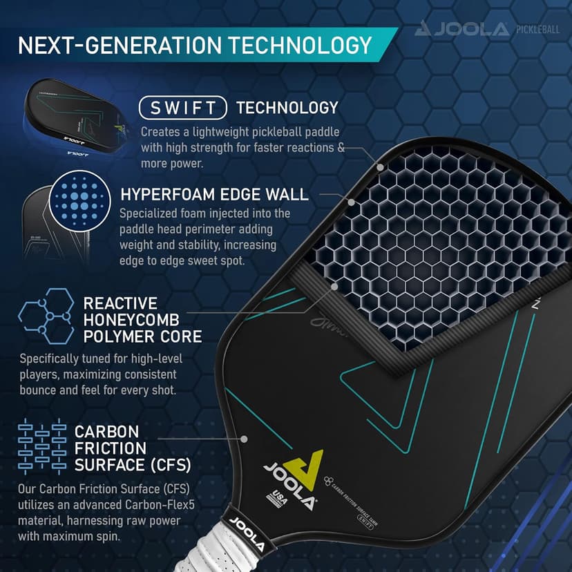 JOOLA Simone Jardim Hyperion CFS Pickleball Paddle - USAPA Approved for Tournament Play - Carbon Fiber Pickleball Racket - Available in 16mm and Swift
