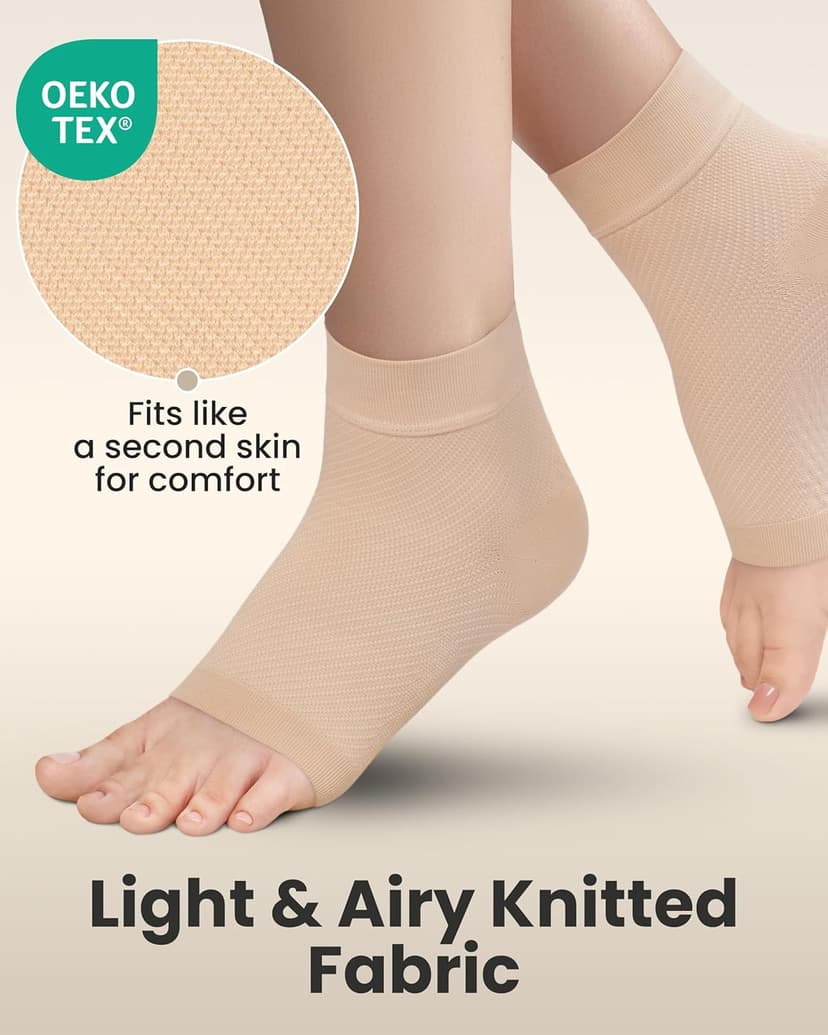 KEMFORD Ankle Compression Sleeve - Plantar Fasciitis Braces - Open Toe Compression Socks for Swelling, Sprain, Neuropathy, Foot Arch Support for Men and Women - 15-20mmhg, XL, Beige