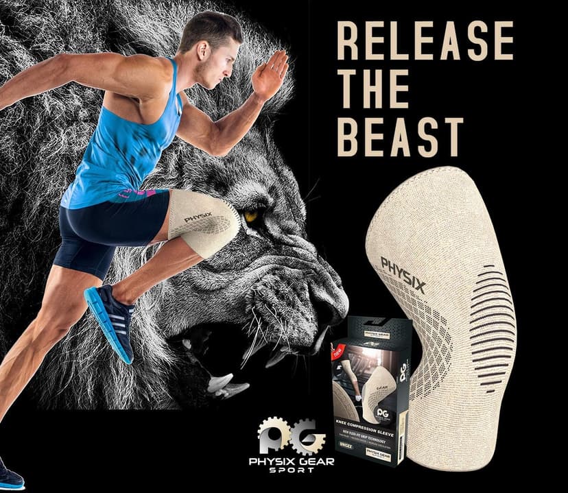 Physix Gear Knee Compression Sleeve for Men & Women - Best Compression Knee Brace for Walking, Running, Gym, Basketball, Weightlifting,Workout, Sports - Knee sleeves Support Compression & Stability