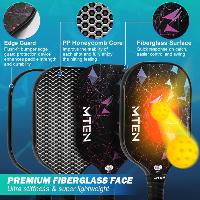 Pickleball Paddles, USAPA Approved Fiberglass Surface Pickleball Set with Pickleball Rackets, Pickleball Paddles Set ​for Men Women