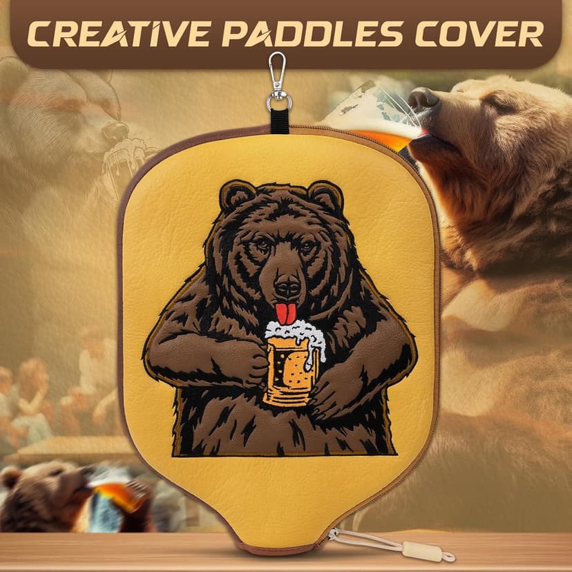 Big Crazy Pickleball Paddle Cover, Pickleball Paddle Case, Pickleball Paddle Covers for Paddle Protect, Bear Flamingo Pickleball Cover with Zipper, Pickleball Gift
