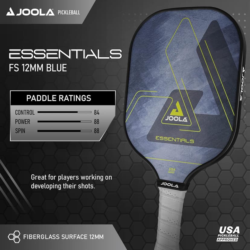 JOOLA Stratos or Essentials Pickleball Paddle – Reinforced Fiberglass Surface, Honeycomb Polypropylene Core, USAPA Approved, Durable & Beginner-Friendly Pickleball Racket with Comfortable Grip